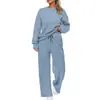Conjunto de dos piezas de punto para mujer, transfronterizo europeo y americano, 2026: Conjunto de Sudadera con Top de Manga Larga y Pantalones Casuales de Pierna Ancha con Bolsillos