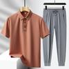 Traje de verano ligero elástico de mediana edad y anciano con solapa de verano de color sólido para deportes de ocio de seda de hielo para hombres, conjunto de dos piezas t