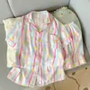 Pijama de Algodón Nublado para Mujer de Comercio Exterior Transfronterizo, Cárdigan de Manga Corta, Shorts de Dibujos Animados para Niñas, Se Puede Usar Afuera, Conjunto para Estar en Casa, Verano