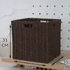 Caixa de Armazenamento Estilo Japonês, Cesta de Armazenamento para Sala de Estar e Quarto, Cesta de Armazenamento de Palha e Rattan Sintéticos, Cesta de Armazenamento para Armário de Casa