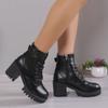 Botas Nuevas de Otoño e Invierno 2025 de Suela Gruesa con Hebilla de Cinturón para Mujer, Botines de Tacón Grueso de Estilo Británico Modernos y Versátiles para Mujer
