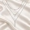 Collar de cadena de cuentas de moda simple con joyería transfronteriza europea y americana, colgante largo de varilla triangular geométrica, cadena de tres capas