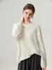 Suéter de Cashmere Gola Redonda Estilo Solto Feminino Tricô Preguiçoso Artesanato em Tricô de Trança Suéter Tricotado Top Base Solto Outono Inverno