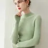 Suéter Nuevo de Otoño e Invierno 100% Cachemira Pura para Mujer, Cuello Alto Medio Ajustado Cálido Tejido de Punto Capa Base