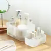 Caja de almacenamiento de cosméticos de escritorio de plástico translúcido esmerilado para labiales con tapa, caja para mascarillas, caja organizadora para productos de cuidado de la piel