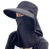 Sombrero de Sol de Verano para Mujer con Ala Ancha, Mascarilla Facial, Protección Integrada para el Cuello, Transpirable, Anti-UV, Sombrero de Pescador, Sombrero Plegable para Exteriores