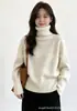 Suéter de malha soltinho de gola alta novo para outono e inverno, estilo coreano, para mulheres, pulôver liso, top moderno e versátil