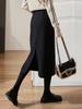 Falda de Traje Recto Negro de Alta Gama para Mujer Verano y Otoño Nuevo Cintura Alta Adelgazante Drapeado Profesional Cadera Falda Lápiz
