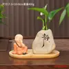 Hui Neng Pequeño Monje Jarrón de Cerámica Adorno Zen Cerámica Gruesa Jarrón de Quietud Decoración para Mesa de Café de Sala de Estar de Oficina en Casa