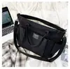 Bolsa tote de lona minimalista versátil estilo japonês para o dia a dia, bolsa de mão para estudante universitário, bolsa de ombro, bolsa transversal unissex