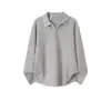 Sudadera de color liso retro americana de manga larga con cuello para hombre, estilo primavera/otoño 2026, chaqueta tipo polo casual y elegante de corte holgado
