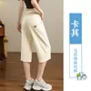 Pantalones de Lino y Algodón Caqui de Pierna Ancha Cortos para Mujer, Verano Delgados 2025 Nuevos de Cintura Alta Sueltos Por Encima de la Rodilla Pantalones de Longitud Media