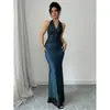 2025 Nuevo Más Vendido Transfronterizo Amazon Exportación Vestido de Malla Larga sin Espalda Cuello en V Vestido para Mujer Vestido