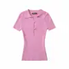Exportación Transfronteriza Ropa de Mujer Verano 2025 Europeo y Americano Solapa Manga Corta Un Botón Hueco Tejido Moda Casual Camiseta Tops