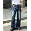 Ropa para Hombre Shanggu: Comercio Transfronterizo Europeo y Americano Exclusivo Mezclilla Vintage de Calle de Moda Marca Pantalones Rectos Rasgados de Cintura Media para Hombre