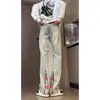 Jeans Amarillo Barro con Bordado de Estrella para Hombre Retro Ajuste Delgado con Dobladillo Pantalón Bootcut Diseño de Nicho Pantalones Rectos