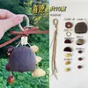 Kit de material DIY para fazer um móbile de casca de fruta, um sino pendurado de cura, com frutas pretas indonésias, estramônio, lírio d'água e rotim