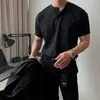 Camisa Polo de Manga Corta para Hombre Estilo Americano de Peso Pesado, Madura y Estable, Puños Ajustados, Camiseta Casual Deportiva para Fitness, Cuello Henley de Verano