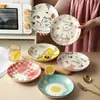 Prato Cerâmico Criativo Vermelho Online de 8 polegadas Prato Doméstico Prato de Jantar Prato Fofo de Desenho Animado Prato de Sopa Pintado à Mão Prato de Frutas Prato