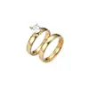 Anillo de pareja de acero de titanio de 4MM con bola interior y exterior y circonita de cuatro garras, anillo liso de acero inoxidable, anillo de pareja simple, venta al por mayor