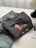 Camiseta de Manga Larga Falsa de Dos Piezas con Estampado 3D de Caballo de Dibujos Animados para Mujer, Nuevo Estilo Primavera, Patchwork Ajuste Holgado, Top Casual que Reduce la Edad