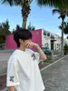 Camiseta de Manga Corta para Hombre con Bordado de Letra Grande Estilo Americano, Diseño de Verano, Top Versátil de Algodón Sintético para Parejas de Nicho