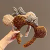 Color Marrón ~ Diadema de Oso Peluche Diadema con Lazo a Cuadros Estilo Otoño e Invierno Diadema Lavado Facial Reductora de Edad para Niñas