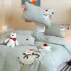 Conjunto de Cuatro Piezas de Toalla Dummy de Hilo Doble de Algodón Bordado para Primavera y Verano 2025 Estilo Fresco Nórdico Cubierta de Cama Bordada de Dibujos Animados