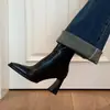 Botines de tacón alto con punta cuadrada estilo coreano para mujer, 2026, botas de moda nuevas y elegantes en color marrón con tacón grueso y diseño elástico adelgazante