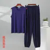Conjunto casual de chaleco sin mangas y pantalones jogger para hombre, nuevo estilo de verano, conjunto de dos piezas transpirable y holgado para el hogar