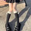 Meias Lolita Longas até o Joelho com Forro de Lã e Bolas de Pelo para Mulheres no Outono e Inverno Meias Japonesas JK Lolita Brancas Grossas