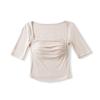 Ap25356-25 Nuevo Estilo de Verano Estilo Europeo y Americano Estilo Sexy de Pura Pasión Camiseta Sexy de Manga Media Plisada con Cuello Cuadrado y Almohadillas en el Pecho
