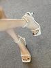 Zapatos Blancos de Tacón Alto con Hebilla, Estilo Nuevo Verano 2026, Sandalias de Tacón Fino para Mujer, Mocasines, Sandalias Negras de Punta Cuadrada