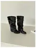 First Encounter Temporada 2026 Primavera/Verano Nuevas Botas de Montar Estilo Europeo y Americano Hebilla Negra para Mujer, Botas de Tacón Grueso por Encima de la Rodilla de Pierna Ancha