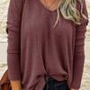 En stock 2025 Suministro transfronterizo Europa y América wish Comercio exterior Amazon Otoño/Invierno Top de punto con cuello en V para mujer Camiseta Camisa de manga larga
