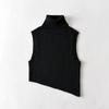 Primavera y otoño 2023 Nueva moda europea y americana Elegante chaleco de punto corto sin mangas irregular de cuello alto personalizado