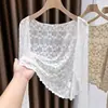 Jaqueta Cardigan de Renda Protetora do Sol, Xale de Verão Cover-Up, Vestido Camisola Curto Fino, Top Sem Mangas Vazado para Ar Condicionado