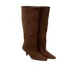Botas altas sexy de tacón de cuña con punta para mujer, nuevo estilo retro francés Otoño/Invierno 2026