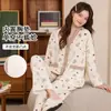 Pijama feminino de outono e inverno com sutiã embutido, cardigã de algodão casual de manga longa para casa, conjunto feminino doce e fofo
