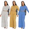 Y1310 Ropa Femenina Transfronteriza Europea y Americana Suministro de Amazon Moda Urbana Casual Pantalones de Pierna Ancha Sueltos Rayados Conjunto de Dos Piezas