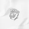 Anillo de Vid de Espiga de Arroz con Incrustaciones de Diamantes de Hoja y Flor Nuevo Más Vendido en Wish Europeo y Americano, Fabricante de Joyería para Mujeres Europeas y Americanas en Stock