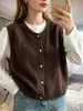 Nueva Colección Otoño/Invierno 2026: Chaleco de Punto de Color Sólido de Botonadura Única para Mujer, Con Capas para un Efecto Adelgazante, Chaqueta Chaleco, Suéter Transfronterizo