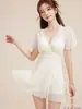 Nuevo Traje de Baño para Adultos Water Beauty 2626 para Mujeres, de una Pieza con Escote en V para Aguas Termales, Nuevo Traje de Baño Conservador con Diseño para Ceñir la Cintura