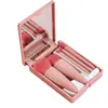 Set de Pinceles Cosméticos 5 Piezas con Caja Espejo Portátil Brocha para Polvos Rubor Set Completo Lana Suave Pincel para Sombras de Ojos Labios Brocha para Nariz