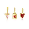 Colgante de Corazón Irregular de Resina Roja de Plata de Ley S925 para Mujer Día de San Valentín Lazo DIY Colgante de Circonita Rosa