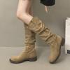 Elegantes Botas con Hebilla de Cinturón Retro para Mujer 2025 Otoño Botas de Cuero Estilo Francés Maillard Botas de Moda Vaqueras Occidentales Tendencia
