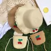 Novo Protetor Solar Infantil Chapéu de Praia Princesa Chapéu de Sol Meninas Viagem Dobrável Chapéu de Palha Cereja Chapéu de Sol