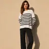 Suéter Premium de Cachemira Otoño/Invierno 2026, Cuello Redondo, Rayado, Corte Holgado, Jersey de Punto, Capa Base Casual, Ropa de Cachemira