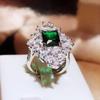Anillo abierto de turmalina y esmeralda simulada para mujer, de lujo, con diamantes cuadrados y princesa, producto en oferta en línea.