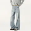 Jeans retrô de cor clara estilo de rua para homens, calças retas da moda para o outono, calças casuais largas compridas